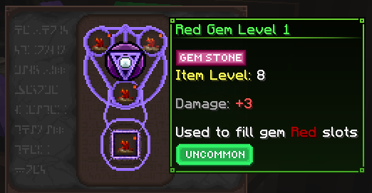 Three matching red gems placed in a Gem Crafting Station, producing a higher-level red gem
