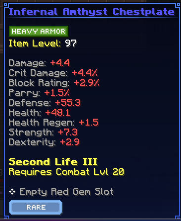 Combat chestplate with an empty red gem slot