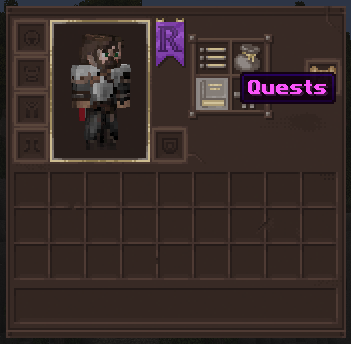 Player inventory with the Quests button highlighted